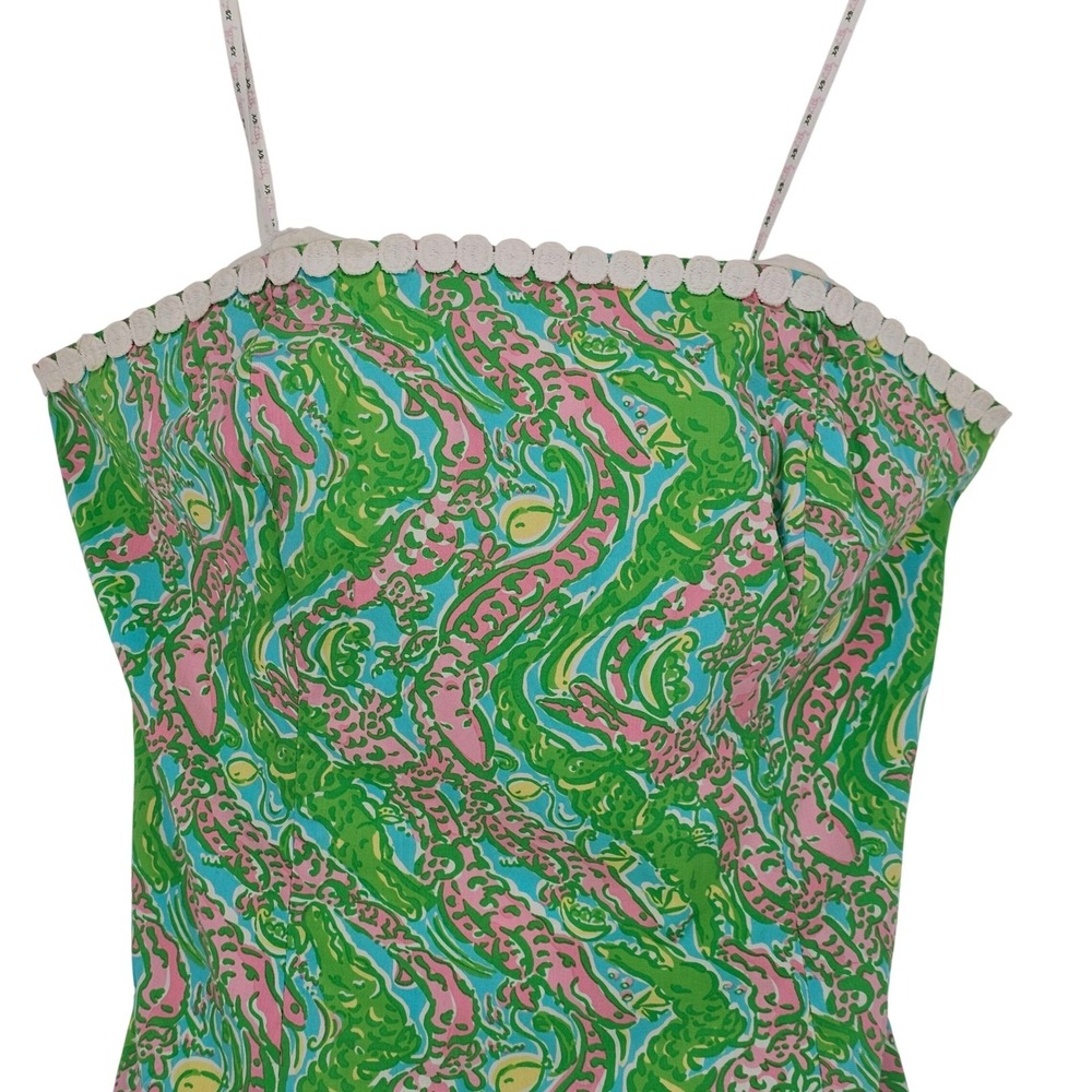 Lilly Pulitzer Jordan Strapless Dress 2 Chomp Chomp Green Pink Lace Trim - Picture 12 of 14